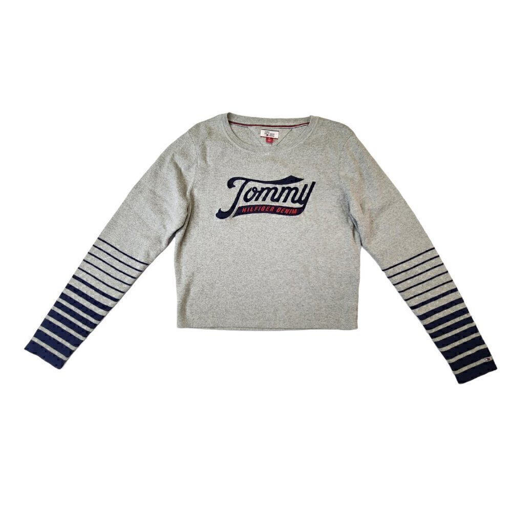 Tommy Hilfiger Womens Corp Sweater Pullover Gray Embroidery Logo Size XL